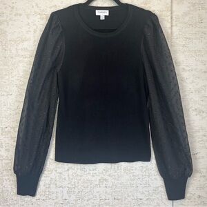 Carmen Marc Valvo Black Ribbed Top Size XLarge Sheer Metalic Sleeve Night Out